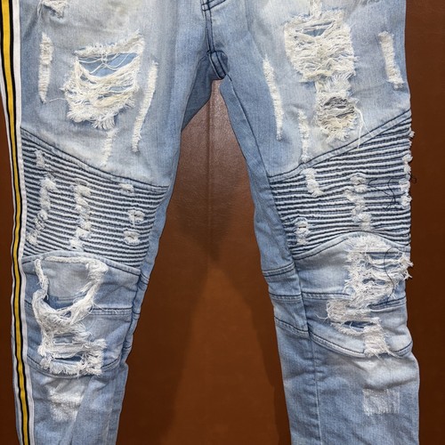 Focus Jeans Mens 34X32 Blue Straight Distressed Light Wash Denim Mid Rise Adult - Picture 3 of 8