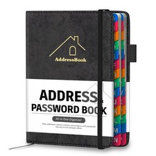 Address Book with Colorful Alphabetical Tabs, 4.7" X 6.2" Hardcover A5, Black
