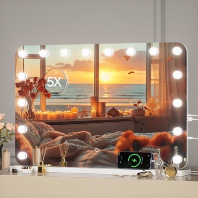 36''X24'' Hollywood Vanity Mirror with Lights, Lighted Makeup Mirror with 16 ...