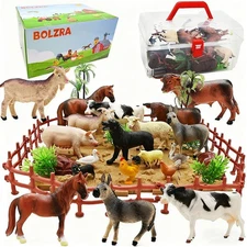 Realistic Farm Animal Figurines Playset with Fences - 53 PCS Educational Toys