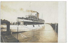 Racine Harbor WI Wisconsin RPPC Postcard Boat in Harbor E.A. Bishop Photographer