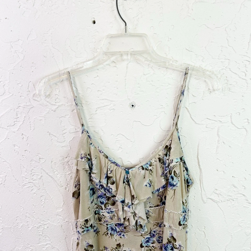 Camiseta sin mangas vintage Y2K beige floral Henley con volantes Babydoll talla grande Foto 4 de 4