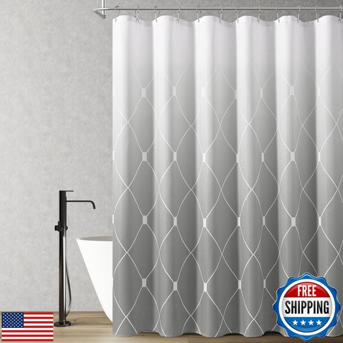 Grey and White Ombre Shower Curtain Set for Bathroom,Geometric Pattern Bathro