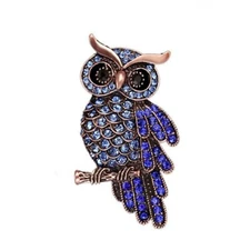 Owl Brooch Pins for Women Crystal Rehinestone Owl Brooches Animal Corsage Lap...