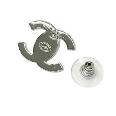 CHANELピアスSILVER CHANEL CC Logos Turnlock Rhinestone Stud Earrings Silver