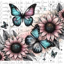 20oz Skinny Tumbler Sublimation Transfer Butterfly Sunflower Ready To Press