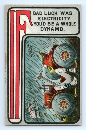 c.1910 Postcard Car Repair Bad Luck Was Electricity Whole Dynamo a/s Carmichael - Picture 3 of 3