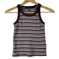 SO Girls Striped Sleeveless Tank Top Red Burgundy Small Round Neck Racerback