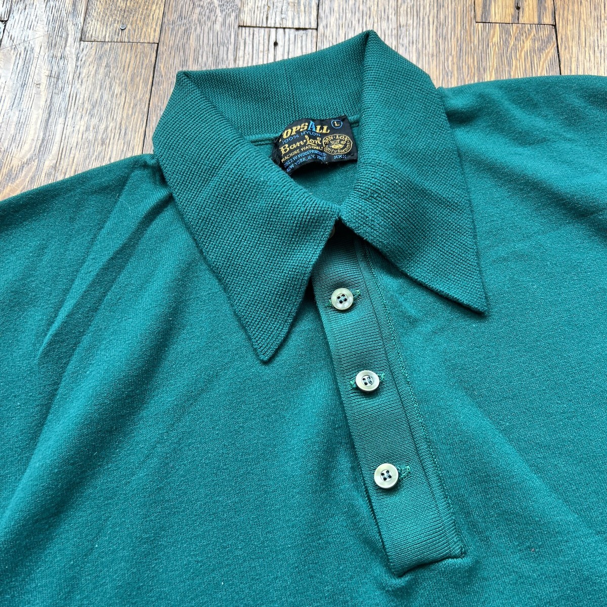 Vintage 50s/60s/70s Tops-All Ban-Lon Green Polo Shirt - Men's