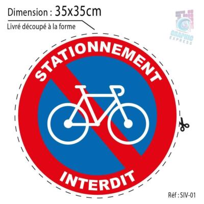Autocollant "Interdit Aux Vélos" 30x30 Cm - Vinyle Laminé - Signalétique Parking