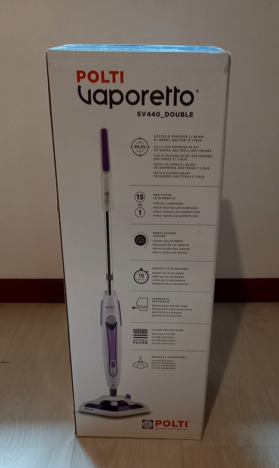 Balai Vapeur Polti Vaporetto SV440 Nettoyeur 2-en-1 Sols et Joints Violet