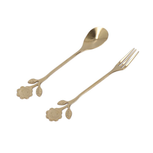 (Gold)Spoon Fork Set One Piece Molding Mirror Polishing Elegant Style LT CM - Picture 1 of 12