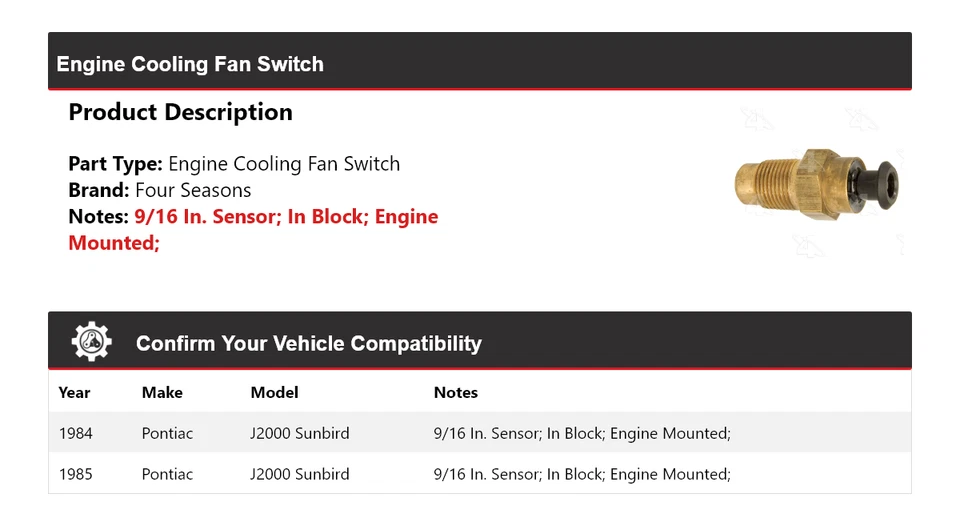 Interruptor de ventilador de refrigeración del motor Sunbird Pontiac J2000 1984-1985 4 estaciones Foto 2 de 4