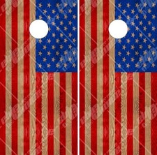 American Flag Oak Wood Cornhole Wrap Bag Toss Skin Decal Sticker Wraps