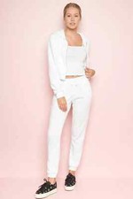 Brandy Melville White Cropped Zip Up Hoodie One Size