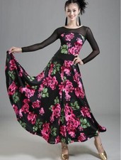 Adult Floral Maxi Modern Dance Waltz Tango Fox Trot Performance Dress Ballroom