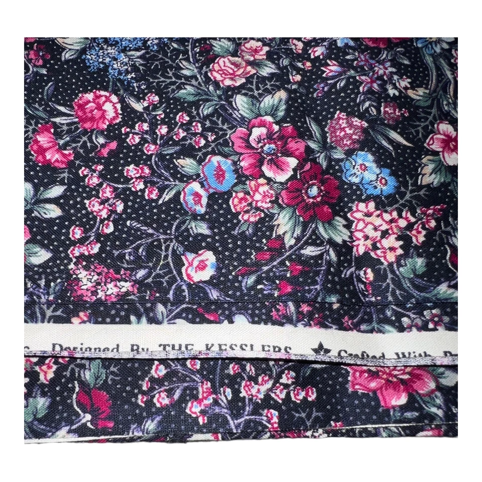 Joan Kessler Concord Fabrics Vintage Dark Blue Floral Print Cottagecore 3 Yd - Image 3 of 4