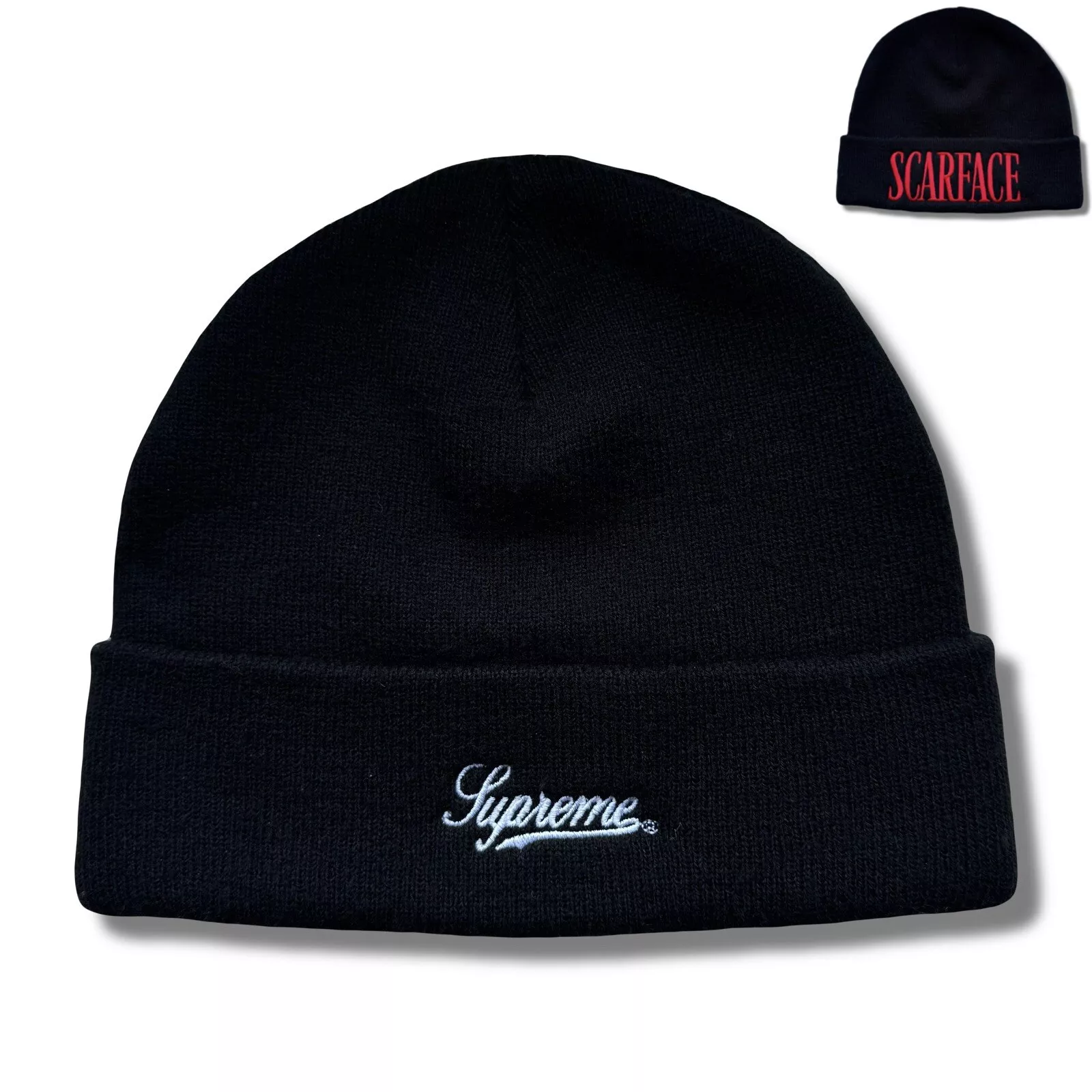 RARE BONNET SUPRÊME SCARFACE FW17 HOMME NOIR DOUBLE FACE LOGO SKATEBOARDS