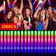 100pcs LED Light Up Foam Sticks Wand Rally Batons DJ Flashing Glow Stick Party