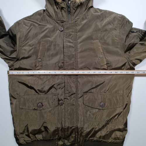French Connection Mens Bomber Jacket Khaki Green Large Lightweight Hooded - Picture 8 of 10