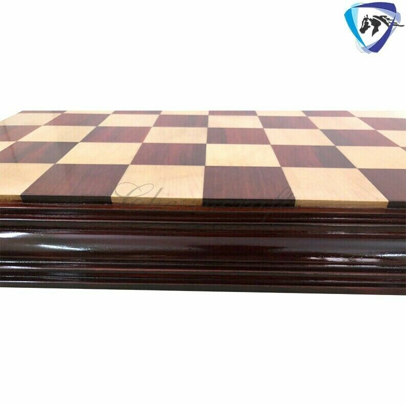 21 Chess Board Bud Rose wood & Maple - STEP BLACK BORDER Hand Carved SQ:  55MM