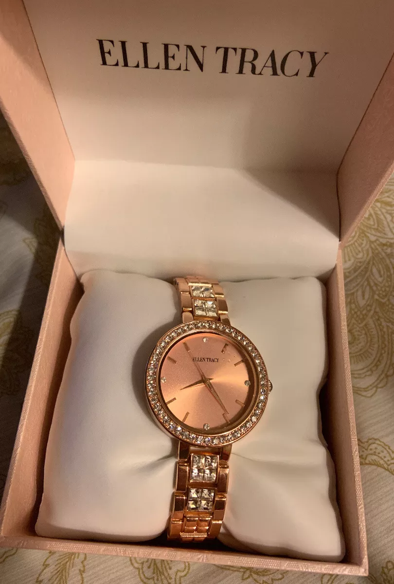 Womens Ellen Tracy Rose Gold-Tone & Crystal Watch - EUC