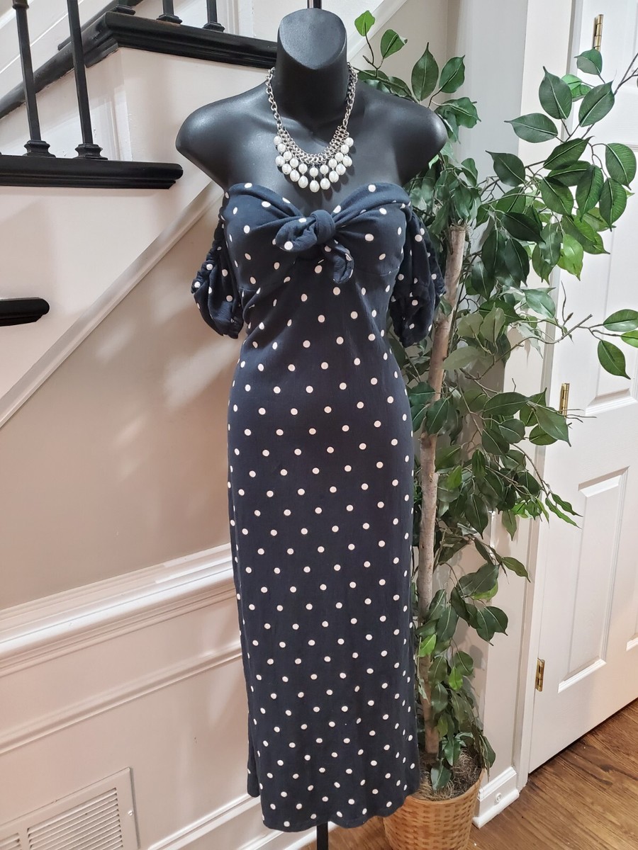 ASOS Women's Black White Polka Dot Off The Shoulder Midi Length