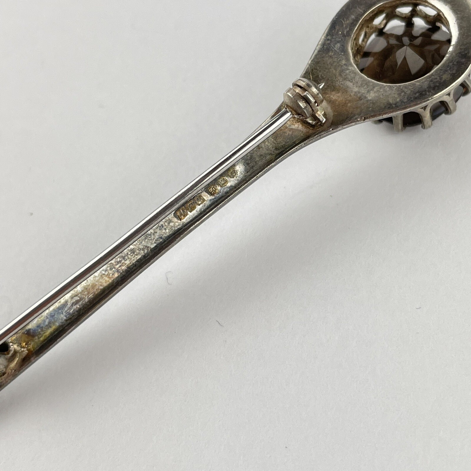 Vintage Solid Silver Celtic Style Brooch Smokey Q… - image 5