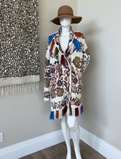 Etro Floral-pattern Fringe-hem Wool Knitted Cardigan,coat,sweater M/l New
