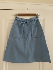 Vintage Handmade Cornflower A-line Knee length Cotton Belted Skirt Pockets 26  