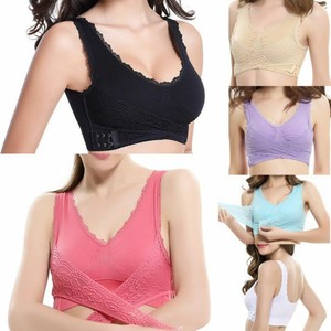 Womens Front Cross Side Buckle Lace Wireless Sport Yoga Breathable Bra Crop Tops