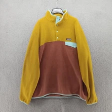 Patagonia Jacket Mens XXL Sisu Brown Mustard Color Block Fleece Snap T Synchilla