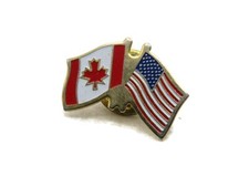 Canadian Flag & American Flag Pin Gold Tone