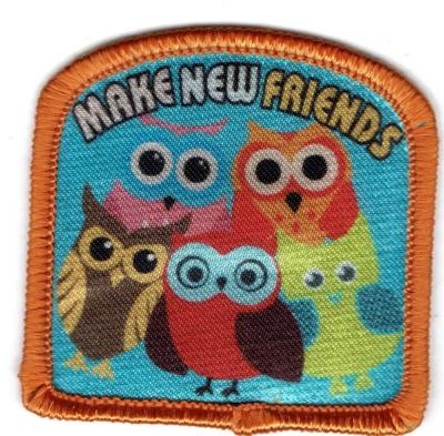 Girl Cub MAKE NEW FRIENDS KEEP OLD  Owls Fun Patches Crests Badges SCOUT GUIDE