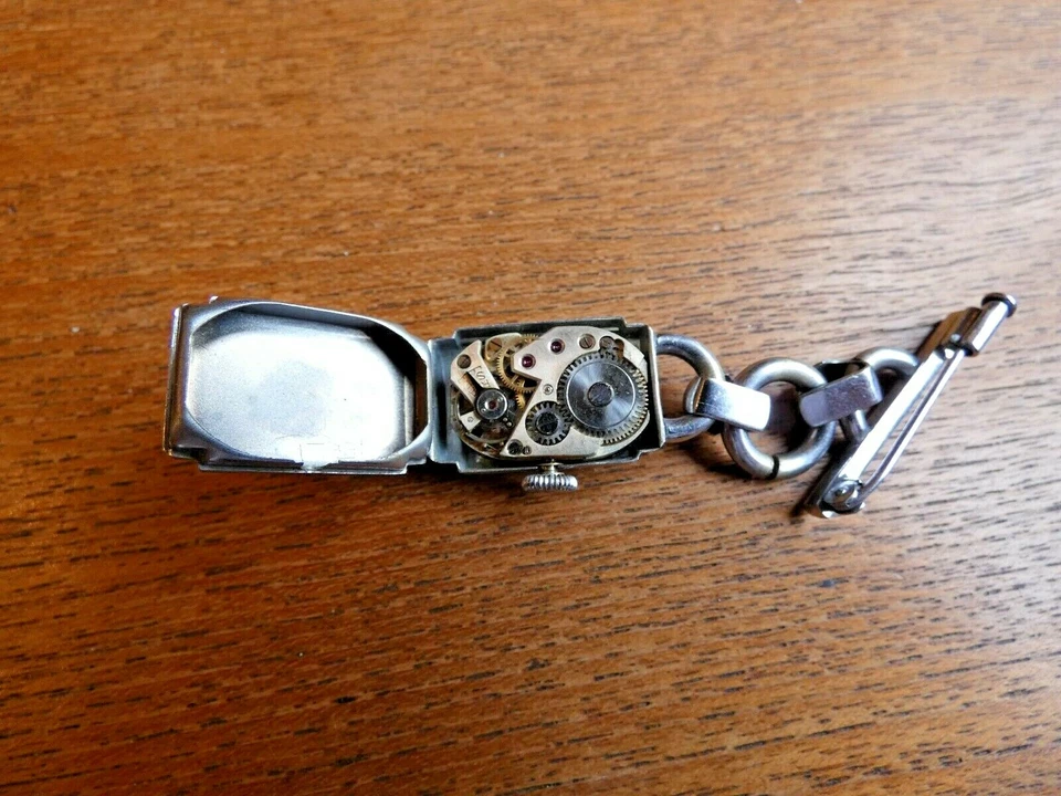 ANCIENNE BROCHE MONTRE MECANIQUE CHRONEX METAL CHROME FRANCE 1940/60 - Photo 4/4