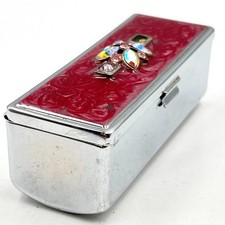 VTG Silver Filigree Rectangular Jewelry Box Retro Footed Trinket Case Red Velvet