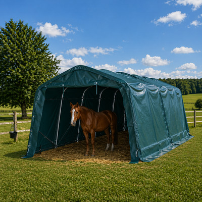 Pferdezelt Weidezelt 3,3x8 m PVC Stallzelt Weideunterstand Grün 550 g/m²