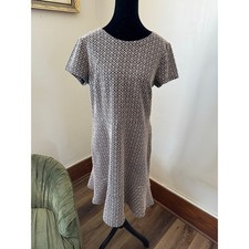 LOFT Navy Ivory Geometric Jacquard Knit Fit & Flare Dress Women’s Dress Size 10