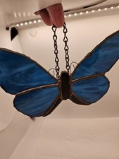 Stained Glass Morpho 9"x 6" Handmade Butterfly Suncatcher Hanging Copper