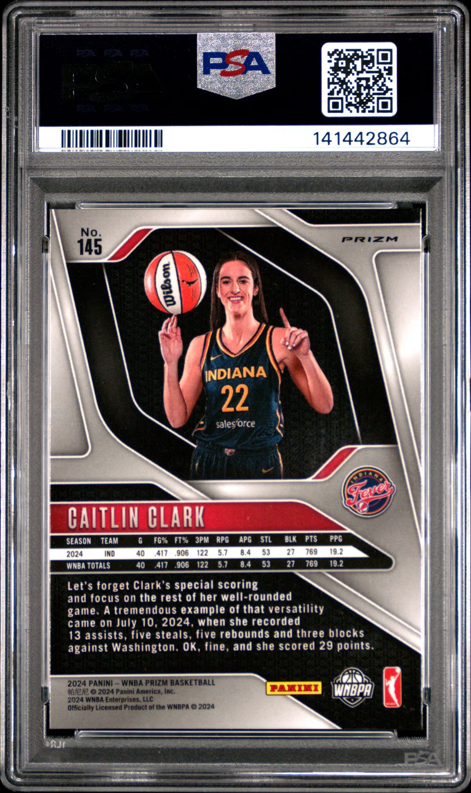2024 Panini Prizm WNBA Caitlin Clark Blue Velocity Rookie Variation #145 PSA 8 view 2