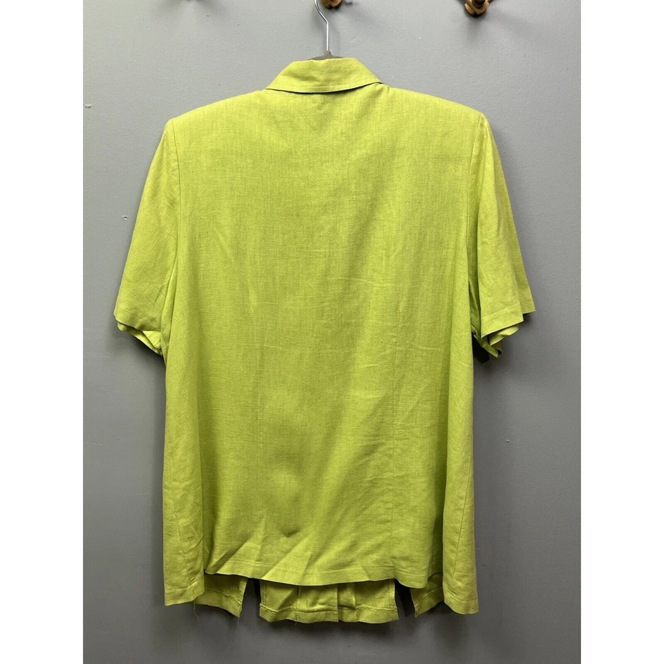 Blusa de granero de vestir para mujer 16W verde botón delantero mezcla de lino hombreras Foto 2 de 4