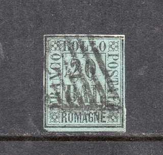 1859 ITALY ROMAGNA SA#9 20b GRIGIO AZZURRO USED $5800.00 SORANI CERTIFICATE WOW