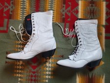 VTG 80 s Laredo White Leather Speed Lace Granny Kitty Western Prairie Boots 7.5M