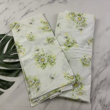 Springmaid Vintage 70s Flat Bed Sheet Set of 2 White Daisy Floral Double Size