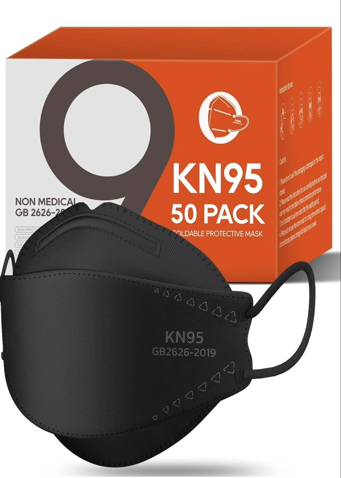 KN95 Face Masks 50 Pack 5-Ply Breathable Filter Disposable Face Masks Black