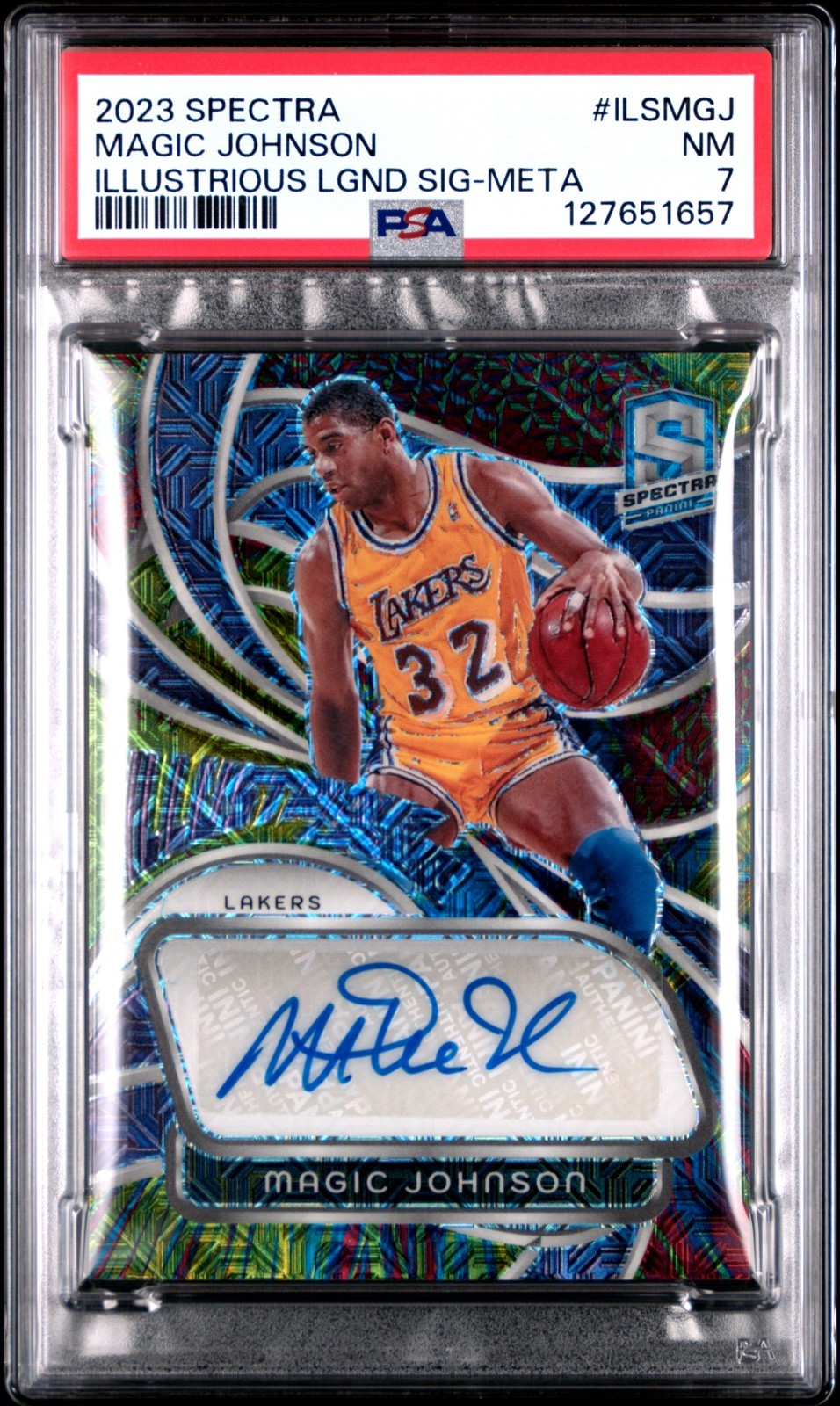 PSA 7 - MAGIC JOHNSON #/25 Auto 2023 Spectra Illustrious Legends Signature META