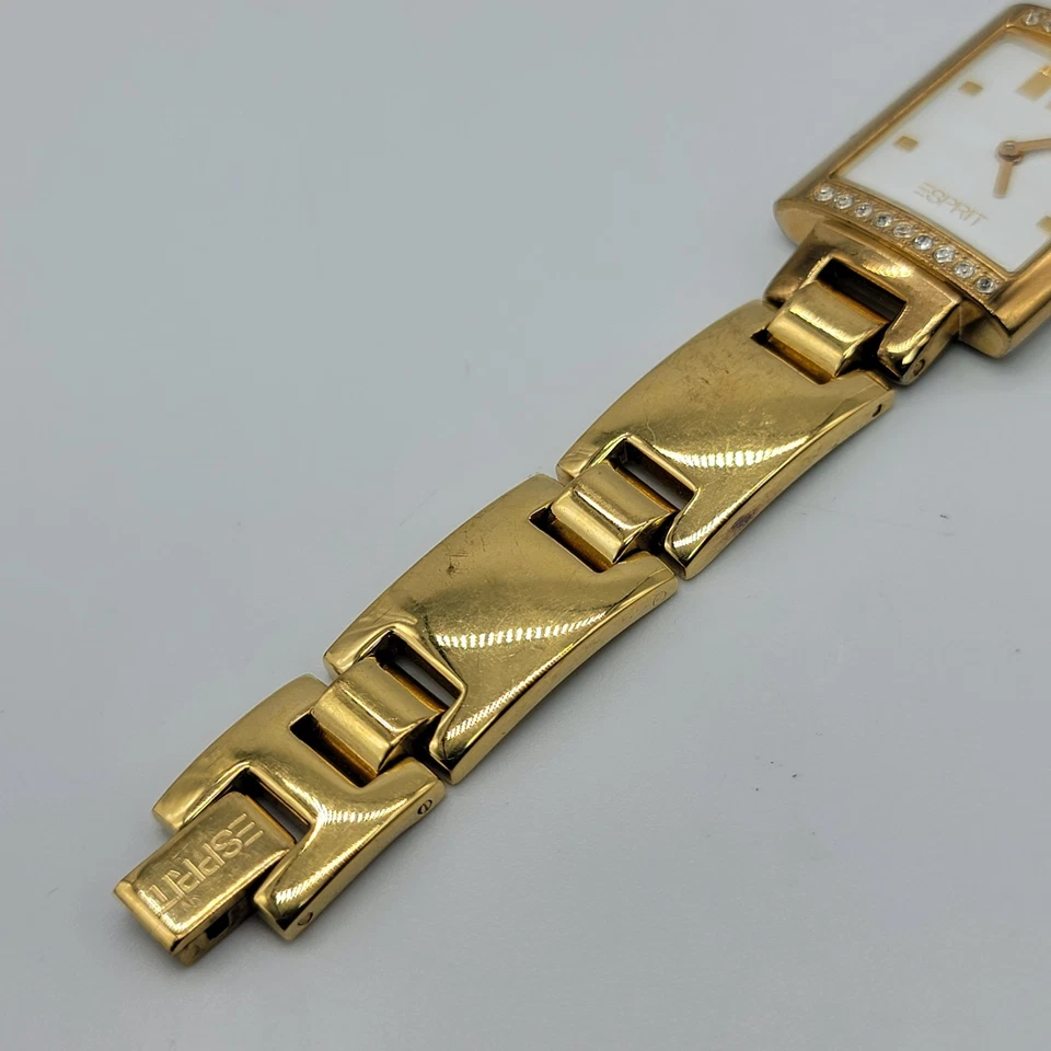 Reloj Esprit Mujer 22mm Esfera Rectangular Clásico Elegante Tono Dorado Banda 6.5", Funciona Foto 3 de 4