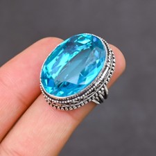 Blue Topaz Gemstone 925 Sterling Silver Ring Handmade Jewelry Ring For Gift