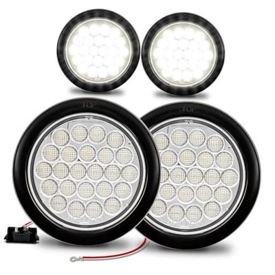 TRUE MODS 4pc 4'' Round 24 LED Trailer Tail Lights [DOT FMVSS 108] 4 Pack White