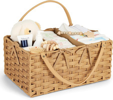 Diaper Caddy Organizer Hand Rattan Nursery Storage Basket for Baby Essentials